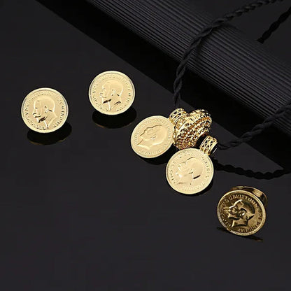 Ethiopian Coin Cross Pendant Necklace Earring Ring Set Jewelry 22K Gold Plated African Wedding Bride Jewelry