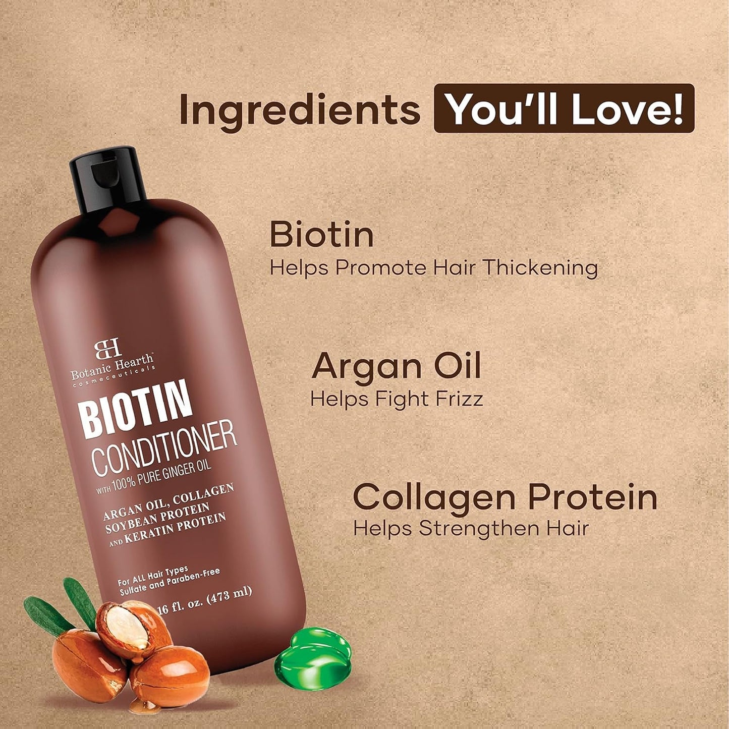 Biotin Conditioner with Ginger Oil & Keratin | for Hair Growth |With Turmeric Extract, Argan Oil, Tea Tree Oil & Vitamin E | Sulphate & Paraben Free | 16 Fl Oz