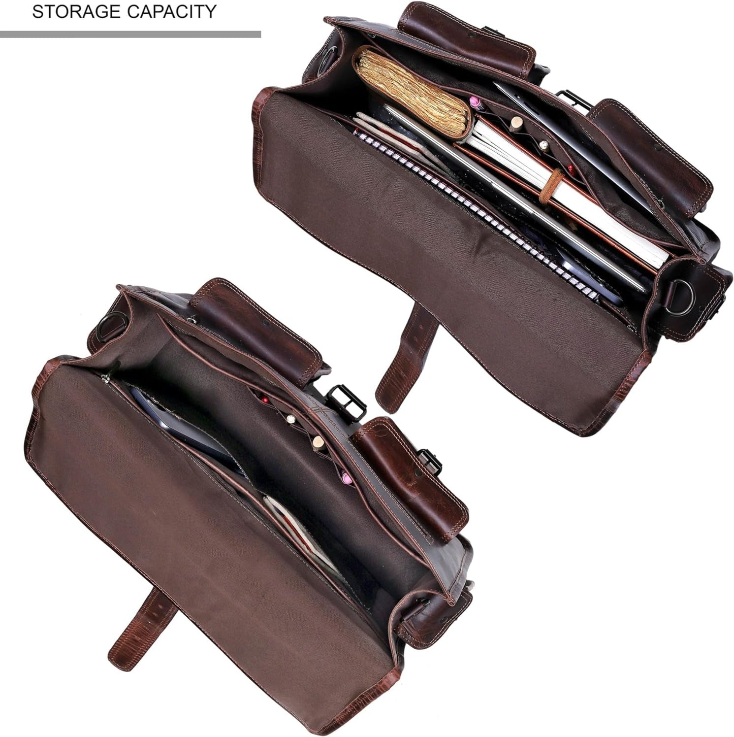 Leather Briefcase Work Bag for Men Women Dark Brown Crossbody Genuine Leather Satchel Office Bag for Men Women 18 Inch Computer Travel Messenger Laptop Shoulder Bag Cureo