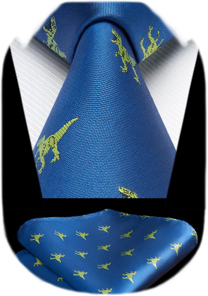 Ties for Men Classic Animal Tie and Pocket Square Set Jacquard Woven Silk Neckties Handkerchief Wedding Party