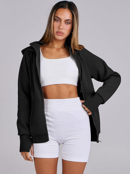 Womens Zip up Hoodies Fleece Jackets Long Sleeve Sweatshirts Pockets Casual Fall Fashion Preppy Outfits Y2K Clothes