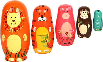 Nesting Dolls for Kids - Russian Wooden Stacking Nested Set 5 Pieces Handmade Toys for Children Christmas Birthday Rome Decoration Halloween Wishing Gift (Captain Lion)
