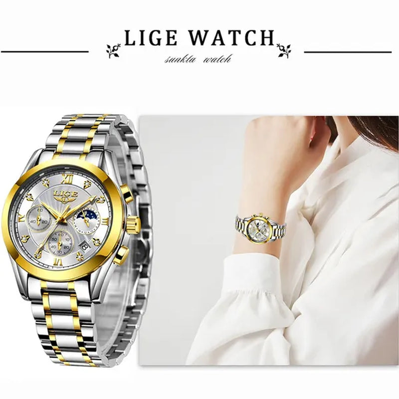 LIGE Luxury Ladies Watch Women Waterproof Rose Gold Steel Strap Women Wrist Watches Top Brand Bracelet Clocks Relogio Feminino