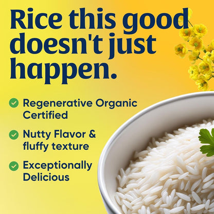 White Basmati Rice, Regenerative Organic Certified – Non-Sticky, Fluffy & Aromatic Long-Grain Rice, Responsibly Grown in California, 32 Oz