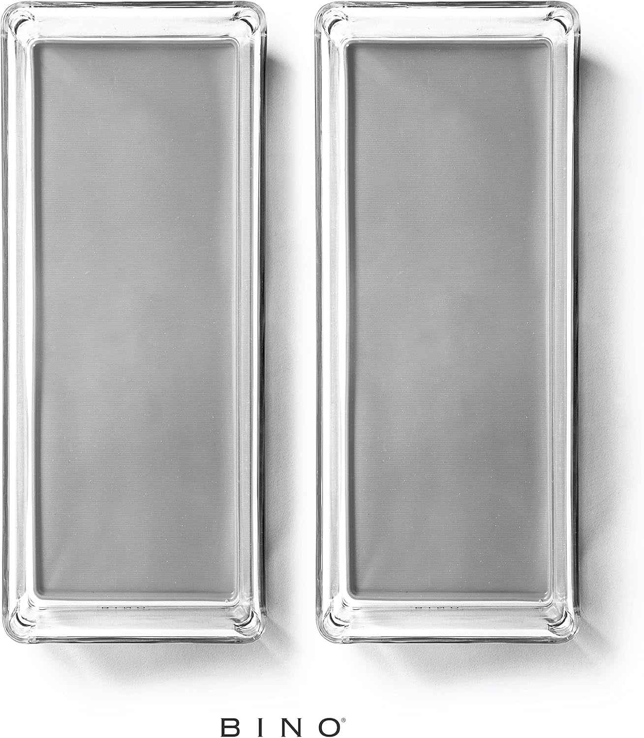| Oblong Plastic Drawer Organizer Bins, Light Grey- 2 Pack | the ARTISAN+ | Multi-Use Organizer Bins | Soft-Grip Lining and Non-Slip Rubber Feet | Desk Drawer Organizer | Clear Vanity Organizer