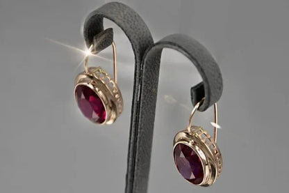 Earrings for Women Gold Ruby White Diamond Drop Lady Girls Engagement Wedding Bridal Fashion Jewelry Gift