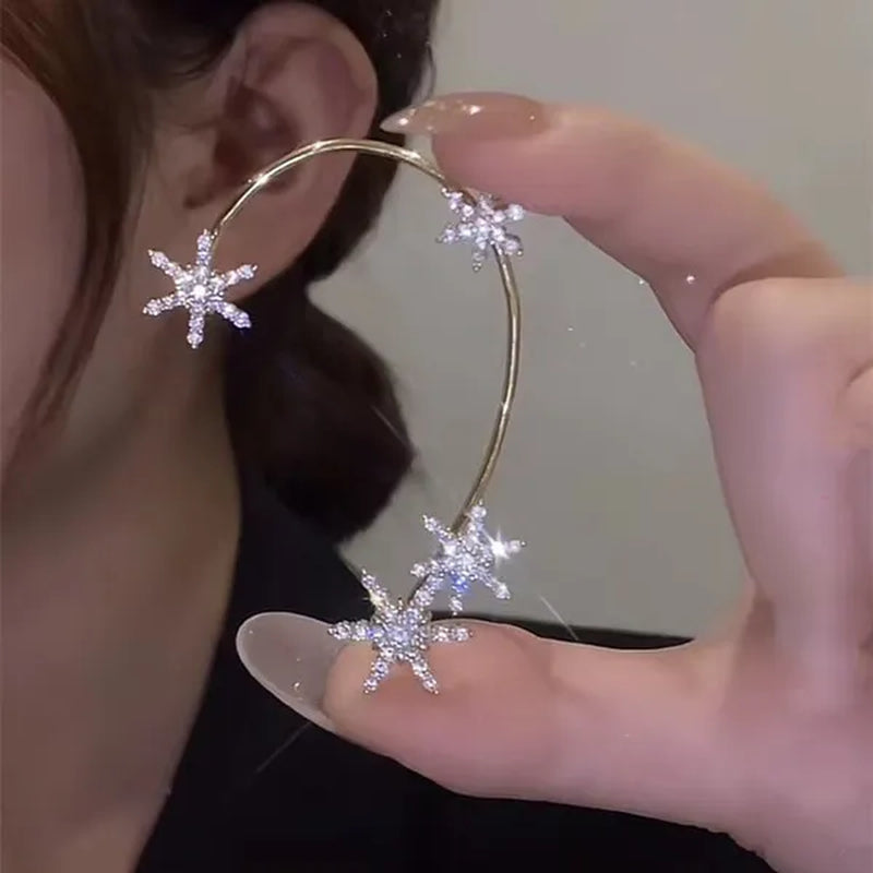 Shining Zircon Snowflake Ear Cuff for Women Non Piercing hanging ears Ear Clips Diamond Ear Hook Party Wedding Jewelry Gifts