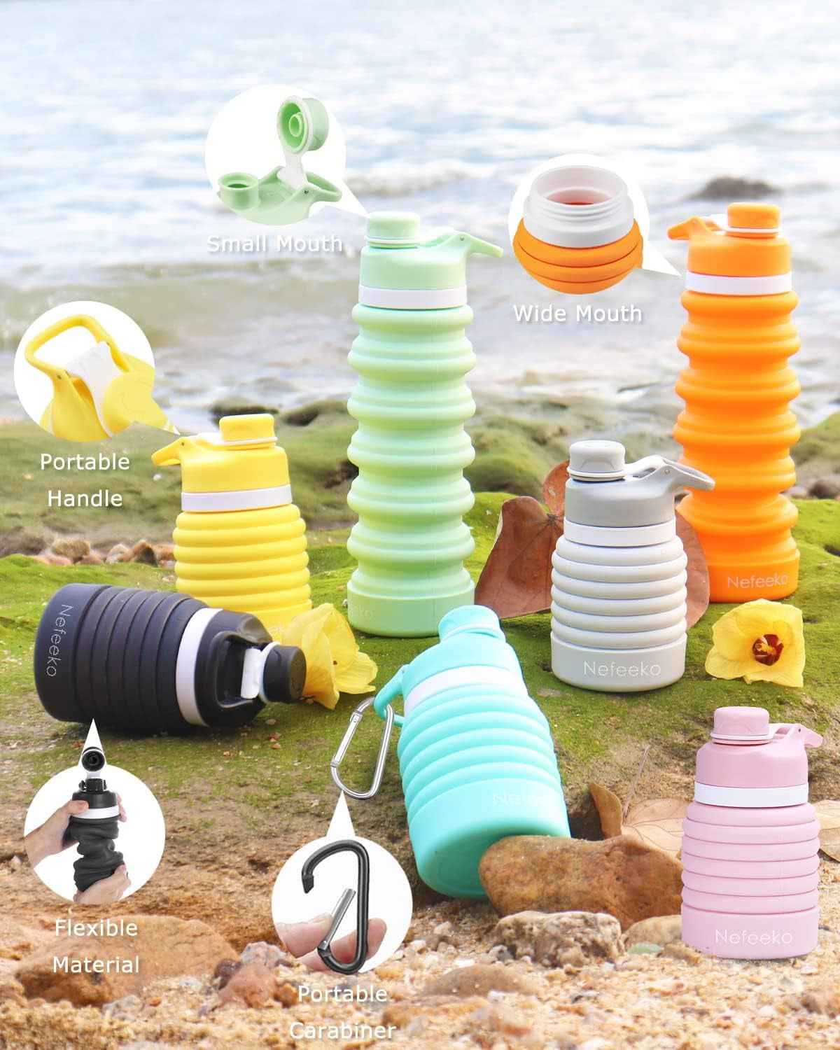 Collapsible Water Bottle, 26Oz Silicone Foldable Water Bottles Leakproof BPA Free Travel Water Bottles with Carabiner, Portable Sport Water Bottles for Camping,Hiking Outdoor Indoor Sport