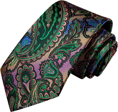 Silk Paisley Ties for Men Necktie Pocket Square Cufflinks Set Foral Tie Sets Formal Business