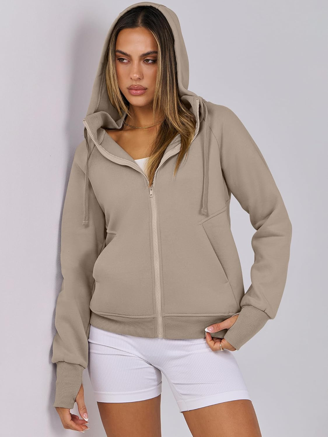 Womens Zip up Hoodies Fleece Jackets Long Sleeve Sweatshirts Pockets Casual Fall Fashion Preppy Outfits Y2K Clothes