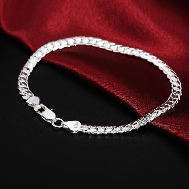 18K Gold/925 Sterling Silver Classic Flat Sideways Chain Bracelets for Women Men'S Fashion Party Wedding Jewelry Gifts