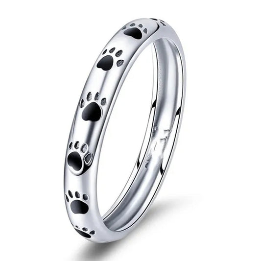 Personality Woman Stackable Fashion Ring Unique Design Cute Cat Paw Dog Footprint Fine Rings for Women Bride Wedding Jewerly Elegant Female Princess Engagement Party Gift for Girlfriend Size 4-12 Bague Femme
