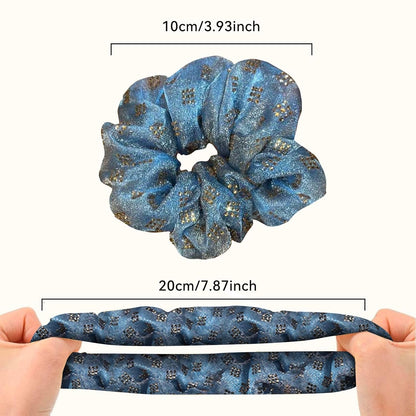 YFKEJI 3 Packs Flower Hair Scrunchies for Women, Large Organza Elastic Plaid Hair Ties, Sparkling Hot Drill Ponytail Holders, Hair Accessories for Parties, Daily Use (G#)