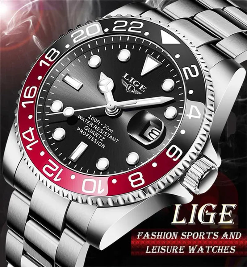 LIGE Military Men's Watch Stainless Steel Band Date Mens Business Male Watches Waterproof Luxuries Men Wrist Watches for Men