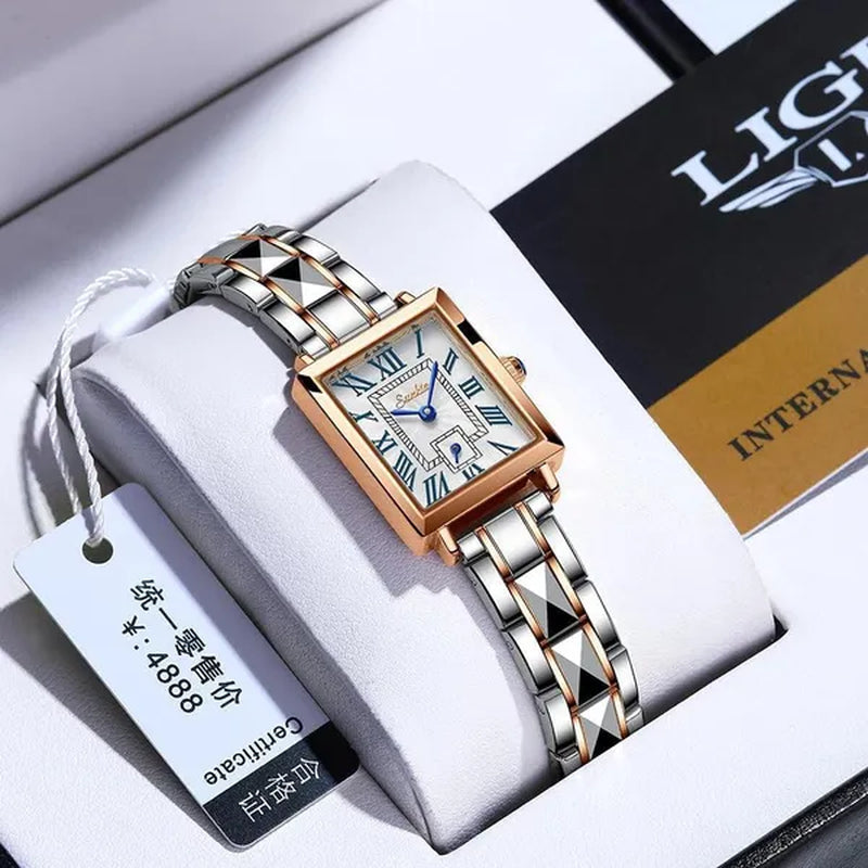 2021 LIGE Brand SUNKTA Women Watches Fashion Square Ladies Quartz Watch Bracelet Set Dial Simple Rose Gold Luxury Women Watches