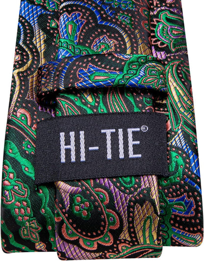 Silk Paisley Ties for Men Necktie Pocket Square Cufflinks Set Foral Tie Sets Formal Business