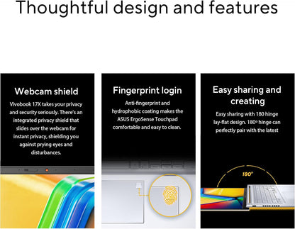 : 2023 Vivobook 17X Laptop, 17.3” FHD Display, Intel Core I9-13900H CPU, 16GB RAM, 1TB SSD, Windows 11 Home, Transparent Silver, K3704VA-DH96-S