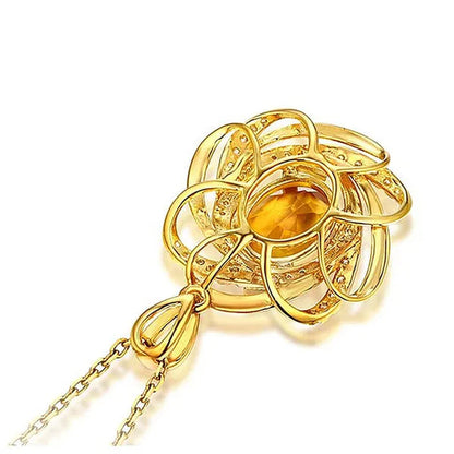 Yellow Crystal Citrine Gemstones Diamonds Pendant Necklaces for Women Gold Tone Choker Chain Jewelry