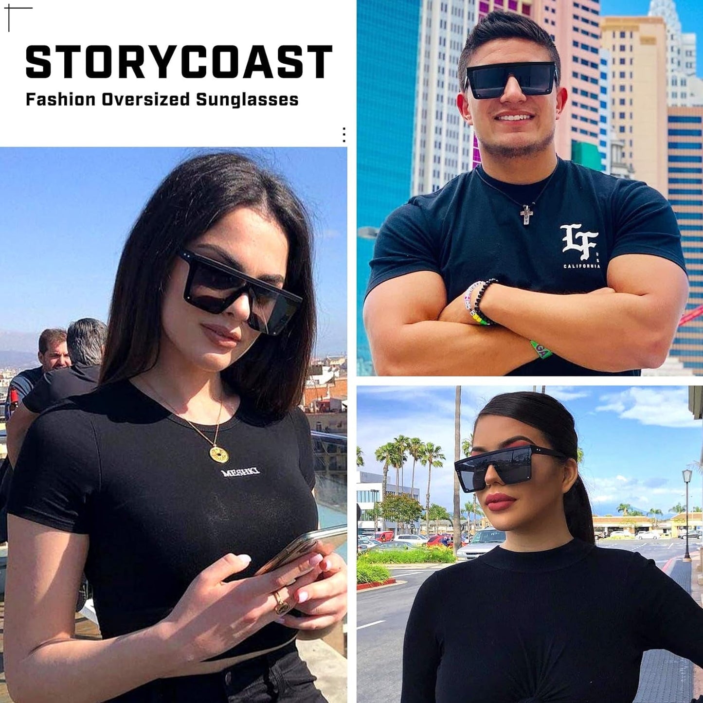 Square Sunglasses for Women Men Fashion Big Frame Flat Top Sun Glasses Mirror Lens