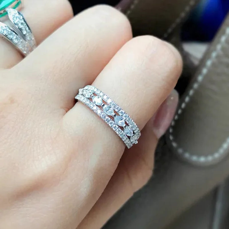 Women's Fashion Ring Marquise Cut Rings for Women Princess Proposal Engagement Party Accessories Elegant Female Bride Wedding Band Anniversary Gift Size 4-12 Bague Femme