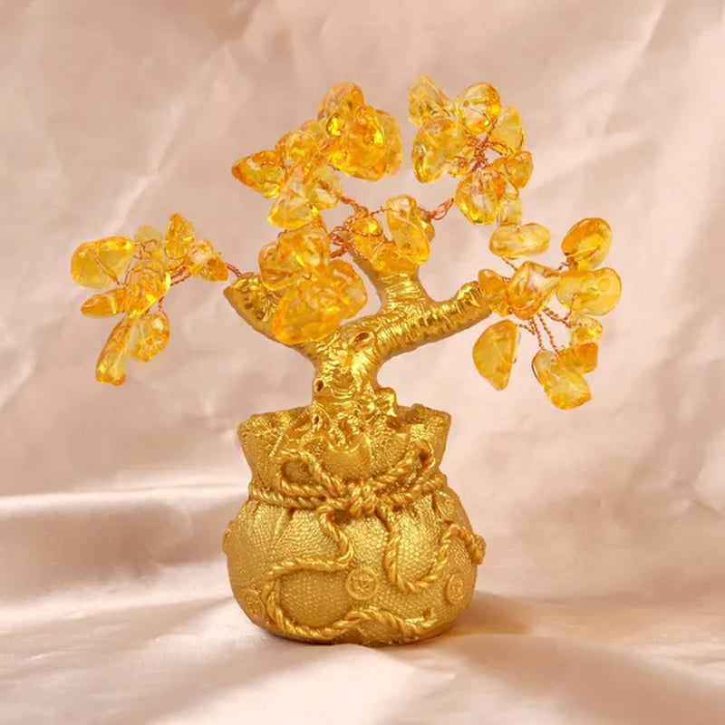 New Lucky Tree Feng Shui Money Fortune Tree Feng Shui Citrine Money Tree Crystal Bonsai Style Money Tree with Wealth Coins for Tabletop Decoration Home Office Store