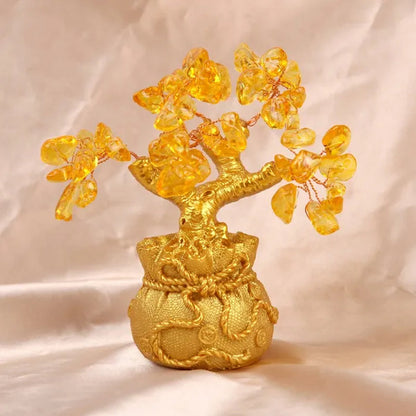 New Lucky Tree Feng Shui Money Fortune Tree Feng Shui Citrine Money Tree Crystal Bonsai Style Money Tree with Wealth Coins for Tabletop Decoration Home Office Store
