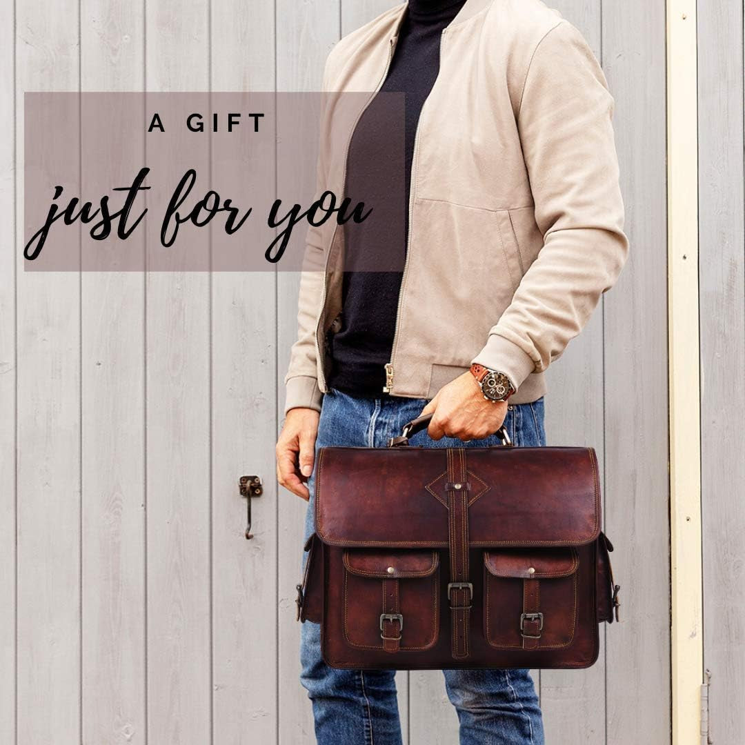 Vintage Leather Laptop Bag for Men Full Grain Large Leather Messenger Bag for Men 18 Inches with Rustic Look Best Leather Briefcase