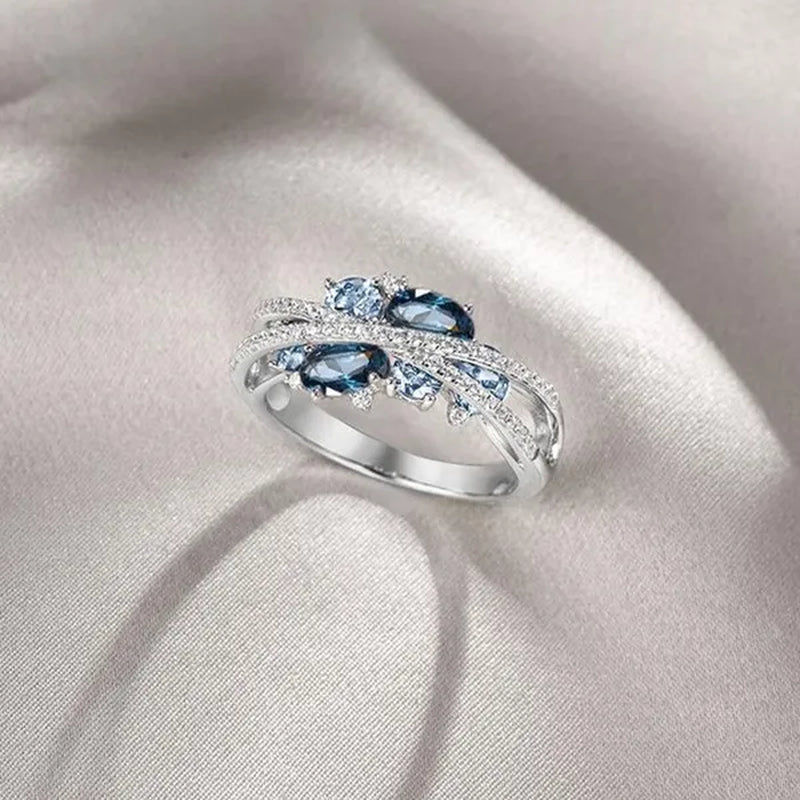 925 Sterling Silver Sparkling Blue Spinel Sapphire Diamond Ring Romantic Valentine'S Day Gift Wedding Engagement Brideal Set Party Anniversary Gift Fine Jewelry6 7 8 9 10 11