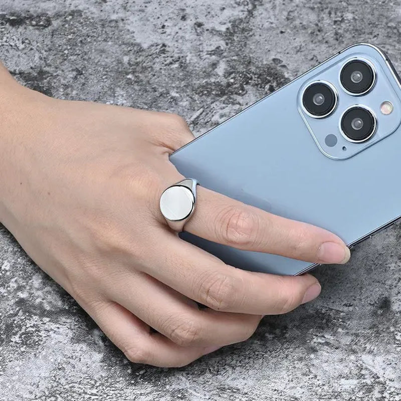 Simple Plain High Polish Flat round Signet Stamp Ring for Women Men 316L Stainless Steel Punk Rock Cool Rings Comfort Fit Band Size 7-12 Silver / Black / Gold / Rose Gold