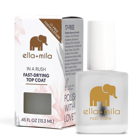 "In a Rush Fast Dry Top Coat Nail Polish with High Glossy Shine. This Clear Nail Polish Features a UV Inhibitor to Resist Yellowing and Comes in a 0.45 Fl Oz Bottle