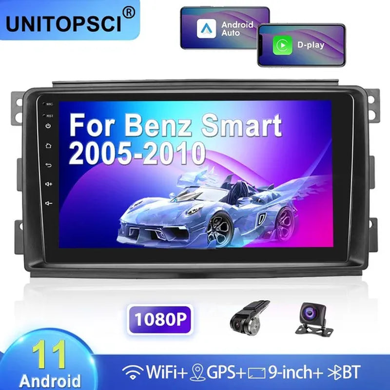 UNITOPSCI New【For Mercedes-Benz Smart 2005-2010】2Din Android 11 Car Stereo Radio 9'' HD Touch Screen Car MP5 Player Autoradio GPS Support Hifi WIFI Bluetooth Mirror Link FM/RDS Radio with AHD Camera& DVR