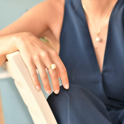 Sterling Silver Womens Pearl Ring Gold Freshwater Ajustable