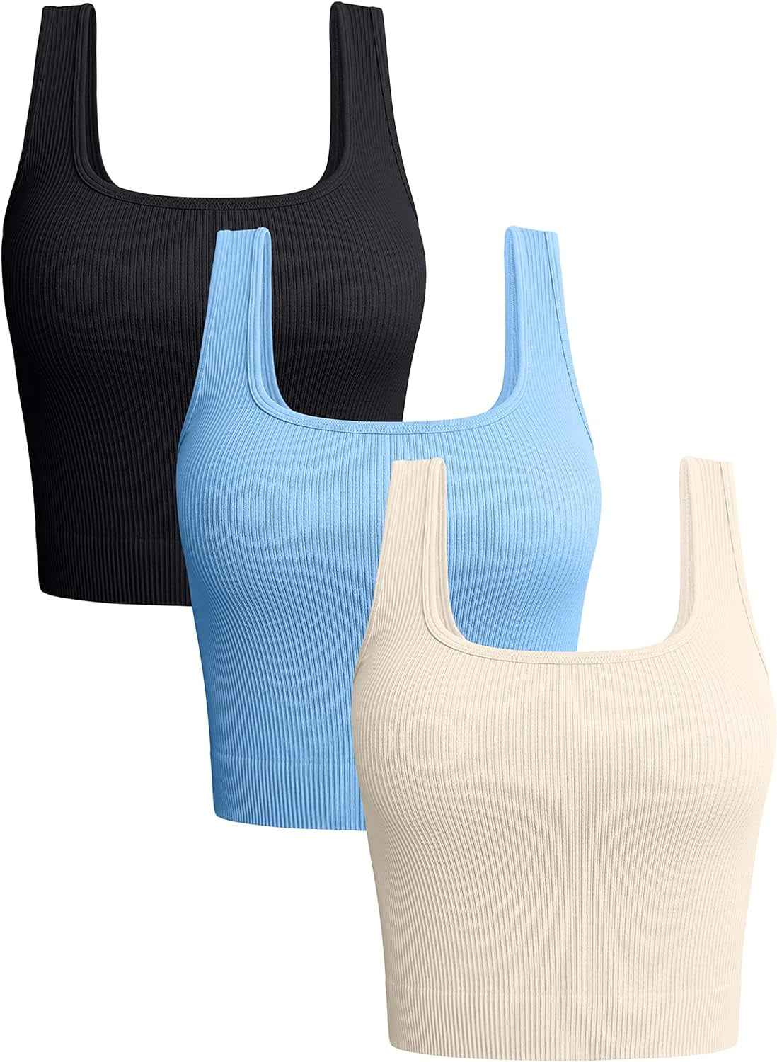 Women'S 3 Piece Tank Tops Ribbed Seamless Workout Exercise Shirts 2025 Summer Basic Camis