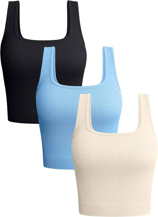Women'S 3 Piece Tank Tops Ribbed Seamless Workout Exercise Shirts 2025 Summer Basic Camis