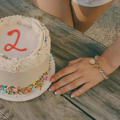 18K Gold Chain Layerd Bracelet Coin Charm Toggle Bracelet Trendy Cubic Zirconia Jewelry