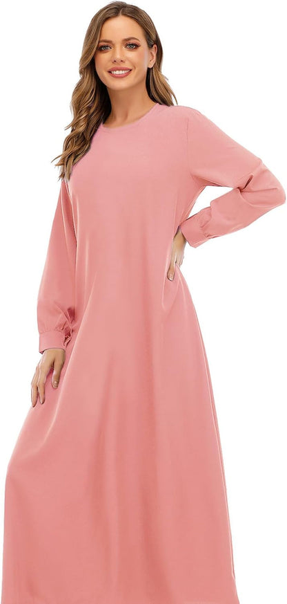 Womens Abaya Long Sleeve Muslim Dress Prayer Clothes Casual Islamic Kaftan with Pocket