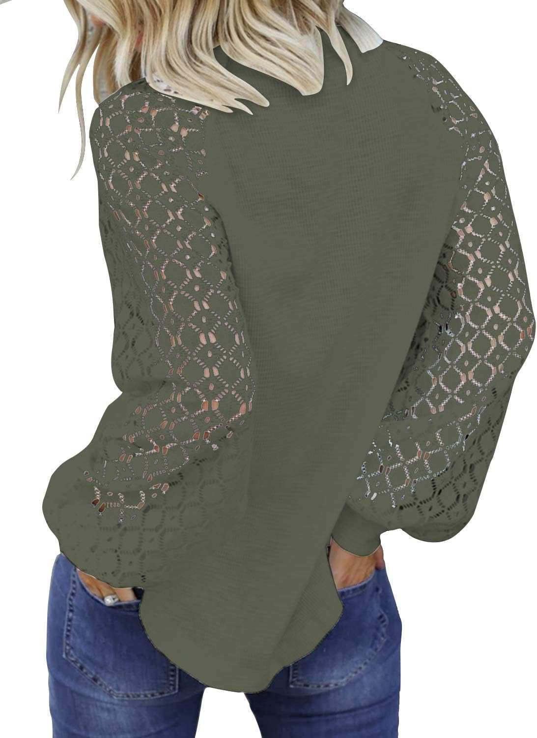 Women’S Long Sleeve Tops Lace Casual Loose Blouses T Shirts