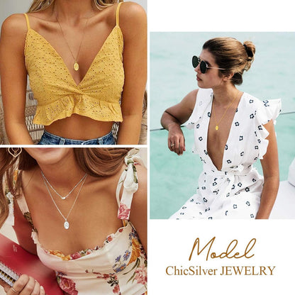 Coin Necklace Sterling Silver Vintage round Circle Disc Dainty Coin Pendant Necklaces for Women (With Gift Box)