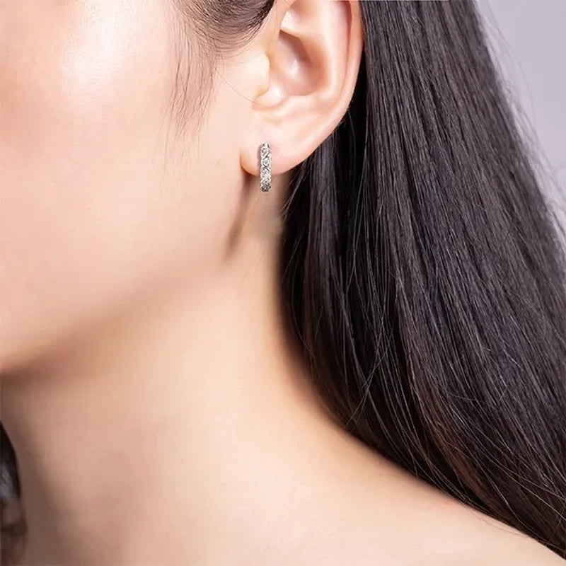 Women Fashion Cute 925 Sterling Silver Diamond Heart Shaped Hoop Earrings