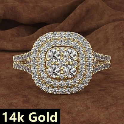 Exquisite Woman Fashion Square Inlaid Full Diamond Ring Natural White Sapphire Moissanite Diamond Ring Romantic Bridal Party Engagement Wedding Ring Anniversary Gift Jewelry Size 6-10