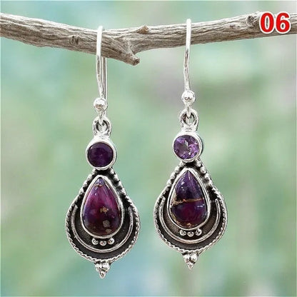 12Styles Vintage Earrings Rainbow Moonstone Earring Amethyst&Peridot&Pearl Dangle Earrings for Women Wedding Bridal Jewelry Gifts