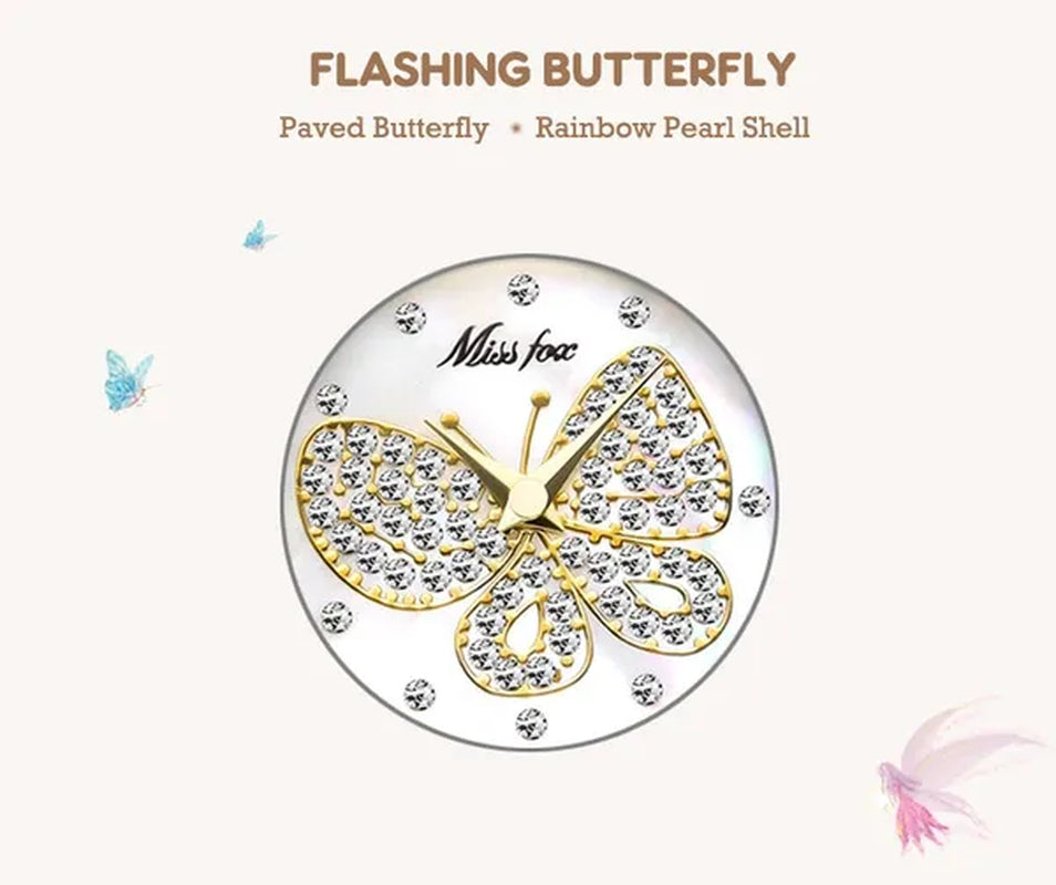 Butterfly Women Watches Luxury Brand Big Diamond 18K Gold Watch Waterproof Special Bracelet Expensive Ladies Wrist Watch