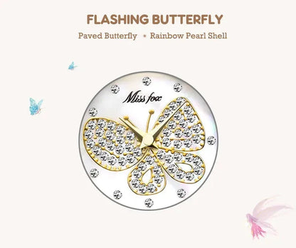 Butterfly Women Watches Luxury Brand Big Diamond 18K Gold Watch Waterproof Special Bracelet Expensive Ladies Wrist Watch