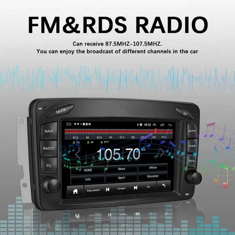 AMPRIME Android 11 GPS +Wifi+Fm/Rds +BT Car Radio Stereo 2 Din 7'' HD Touch Screen Car MP5 Player Autoradio for Para Mercedes-Benz/Clk/W209/E-W210/Clase C/W203/Slk/W170/Clk/C208/W208/M/Ml/W168/G/W463/Viano/W639/Vito/W639/