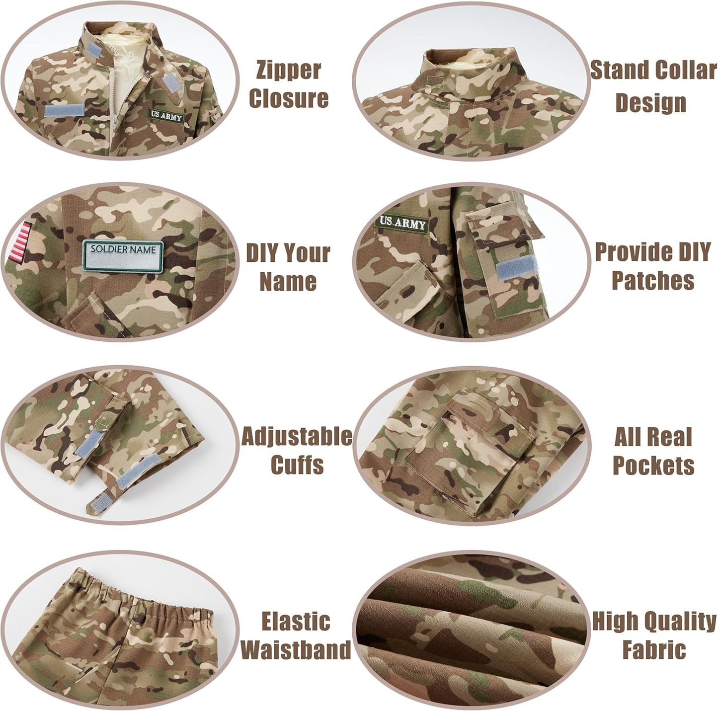 Kid Army Costume,Deluxe Soldier Costume Boy and Girl,Army Camouflage Uniform for Kid