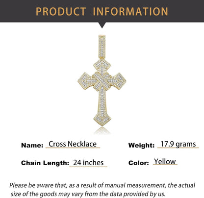 14K Gold over S925 Vintage Cross Pendant with Sparkling Pavé Moissanite – Distinctive Hip-Hop Men'S Necklace, the Beautiful Gift for Birthdays & Special Occasions,Father'S Day Gift