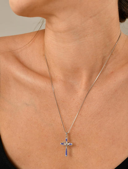 Women'S Cross Necklace 925 Sterling Silver Infinity Pendant Birthstone Criss Jewelry