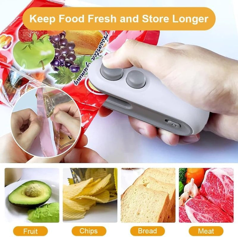Mini Bag Sealer, 2024 New 2 in 1 Usb Rechargeable Chip Bag Sealer Heat Seal, Portable Handheld Rechargeable Vacuum Food Sealer Bag Sealing Machine for Snacks Chips Fresh Storage (White)