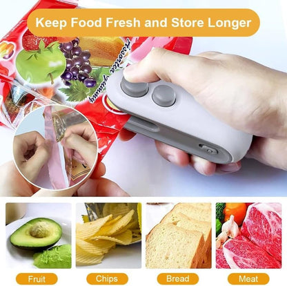 Mini Bag Sealer, 2024 New 2 in 1 Usb Rechargeable Chip Bag Sealer Heat Seal, Portable Handheld Rechargeable Vacuum Food Sealer Bag Sealing Machine for Snacks Chips Fresh Storage (White)
