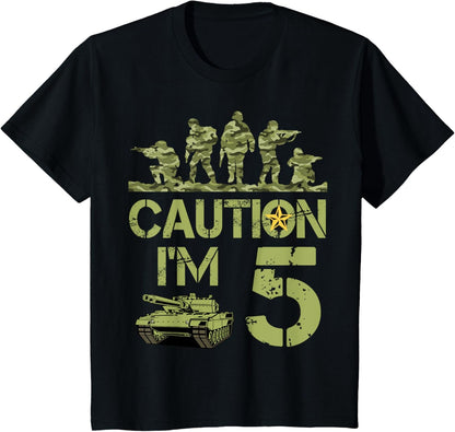 Kids 5Th Birthday Military I'M 5 Year Old Soldier Camo Birthday T-Shirt